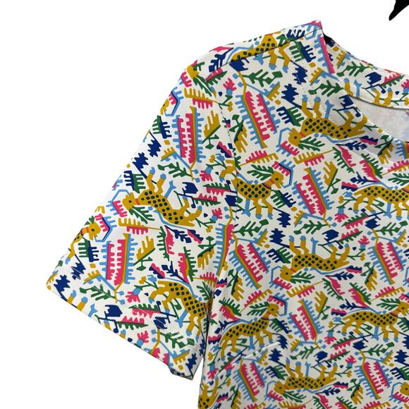 NWT Persifor Multi Color Roe Deer Short Sleeve Carter Dress Womens Medium - Picture 8 of 9